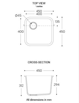 Lavabo solid surface acrílico modificado con polyester Corian 400 x 400 x 294 mm Moon White